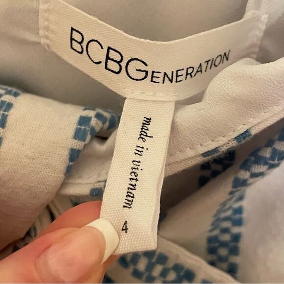 BCBGeneration 4 jumpsuit coastal grandma linen bow stripe beach white blue - Picture 4 of 8